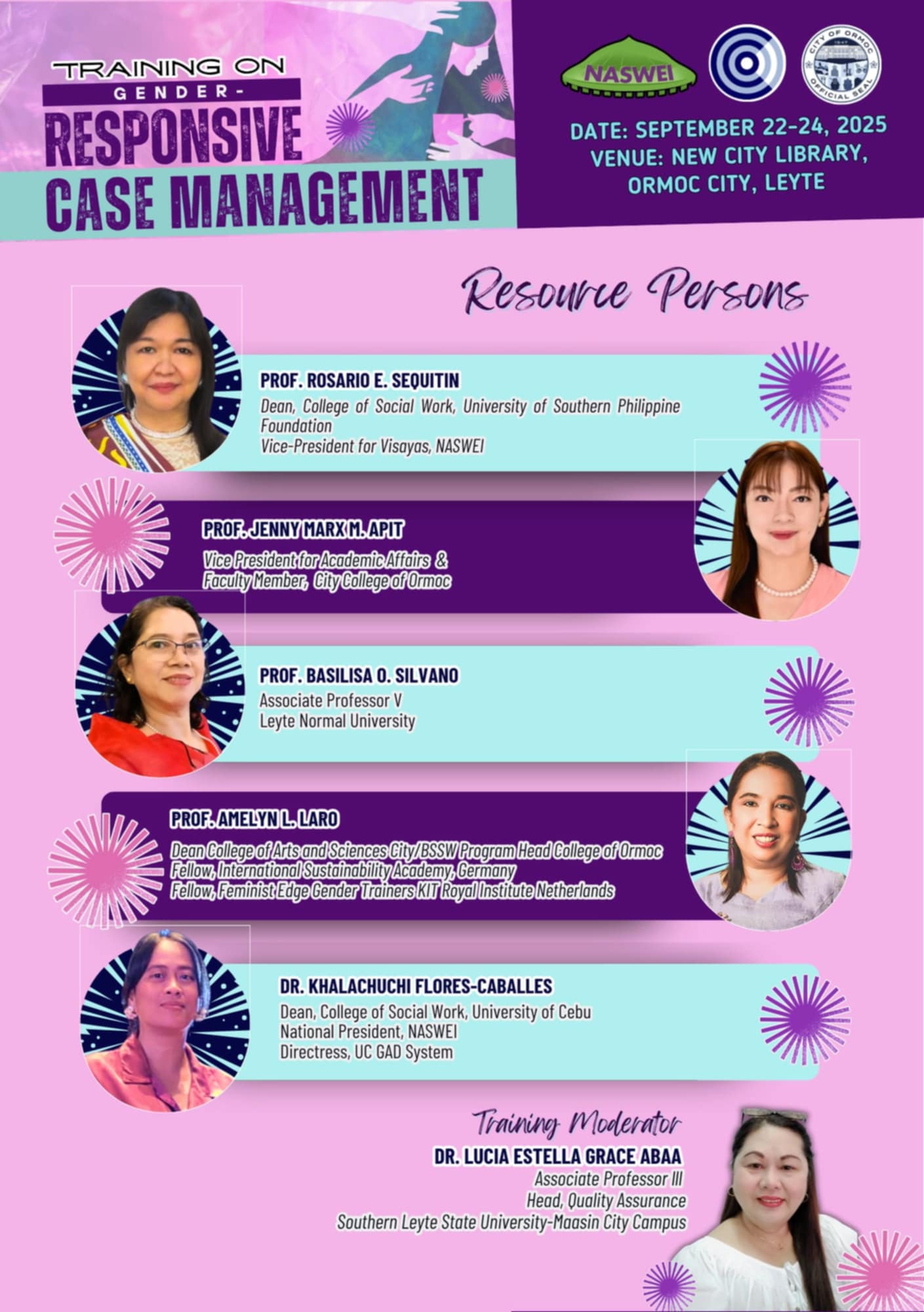 Meet our resource speakers for the Gender-Responsive Case Management Training and check out the training guidelines!